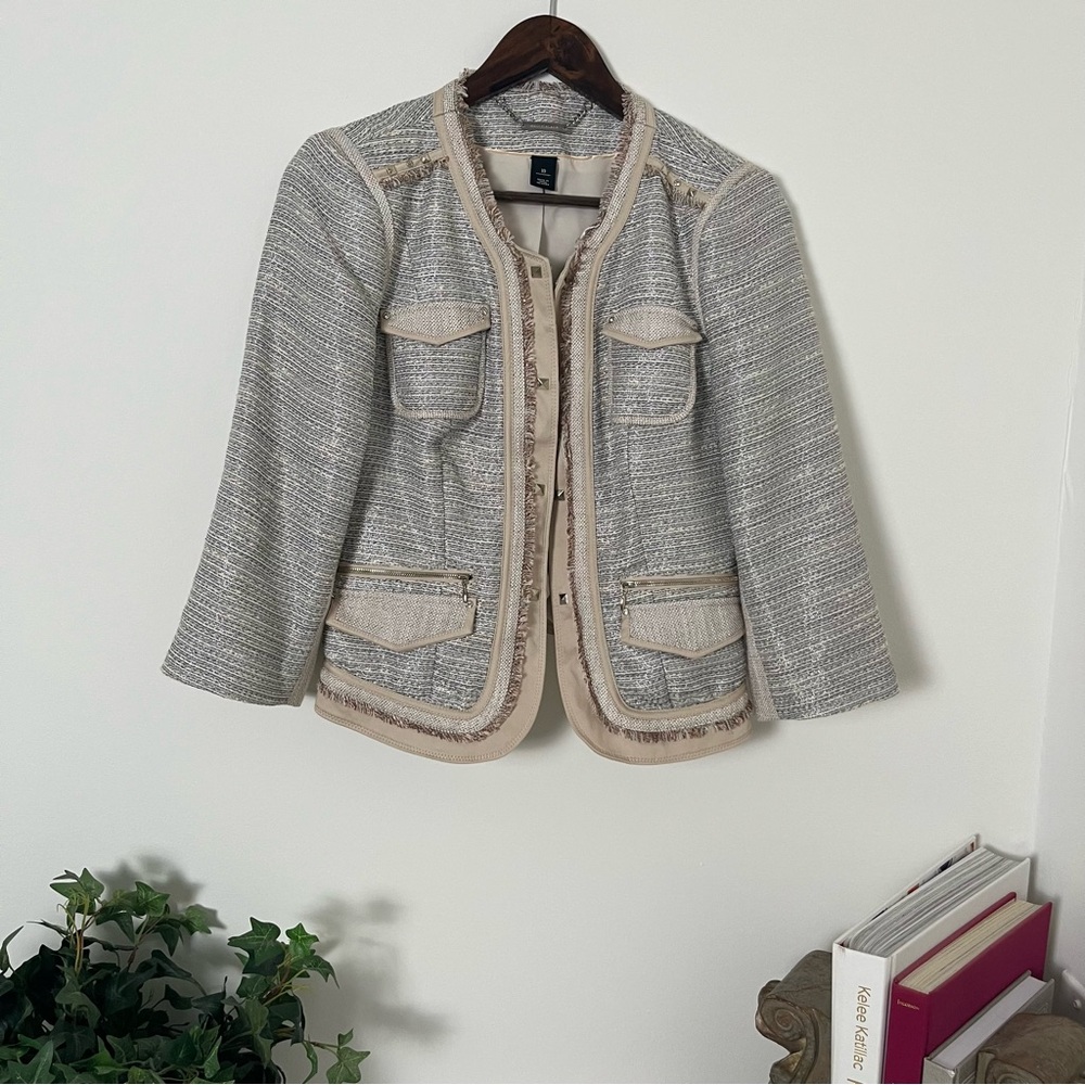 WHBM Silver Metallic Thread Jacket Elegant Workwear Chic Classic SZ 10